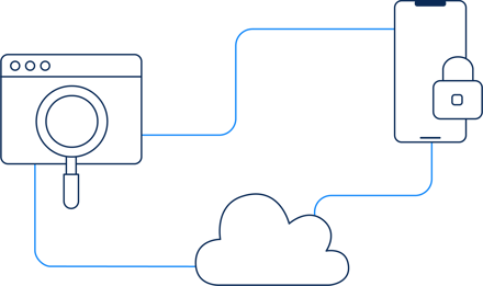 Graphic of data related icons connected