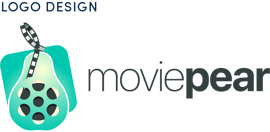 Movie Pear logo (light teal and pale yellow pear with a movie reel inside next to the wordmark 
